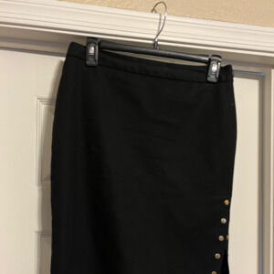 Worthington black skirt with gold button fastener detail size 8 petite